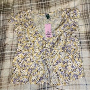 Wild Fable Women’s Cropped Tie-Front Floral Top